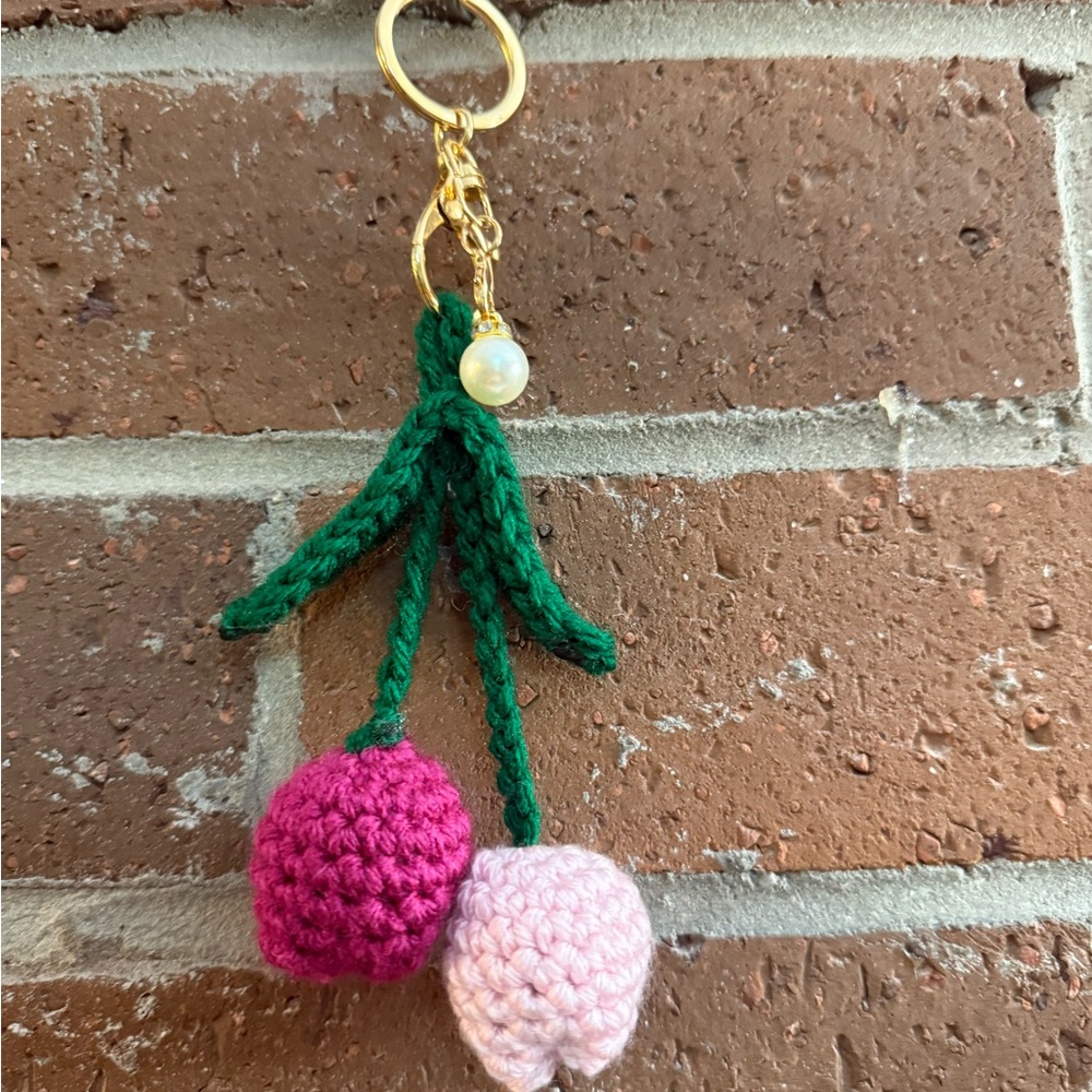 Charming Pink Baby Crochet Tulips Keychain
